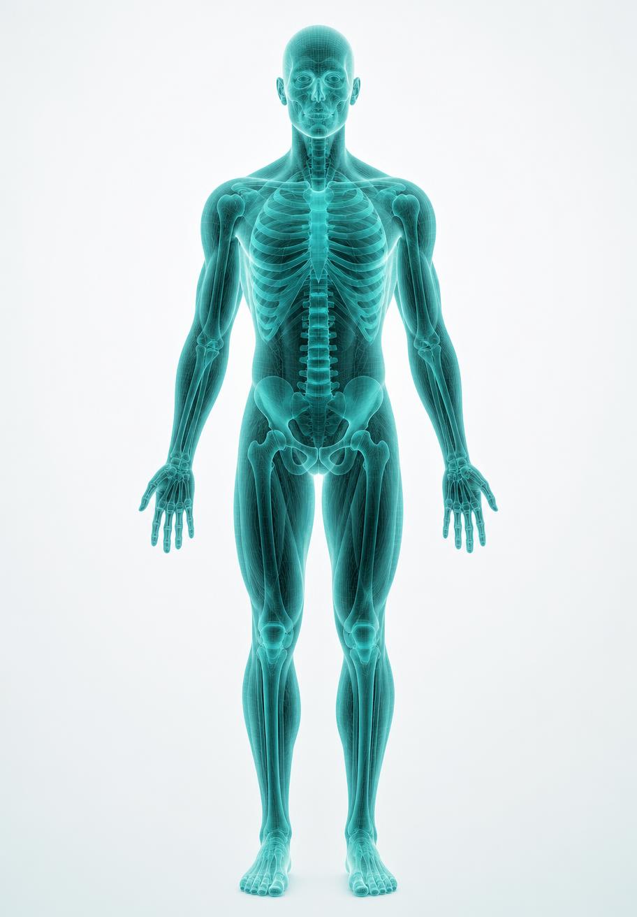 Illustration of the human body highlighting areas treated by physiotherapy